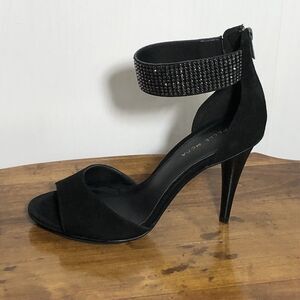 Pelle Moda Stiletto Heels Womens 9 M Black Suede Bling Ankle Strap 4" Shoes New